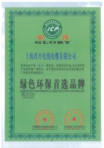 綠色環(huán)保首選品牌認證證書